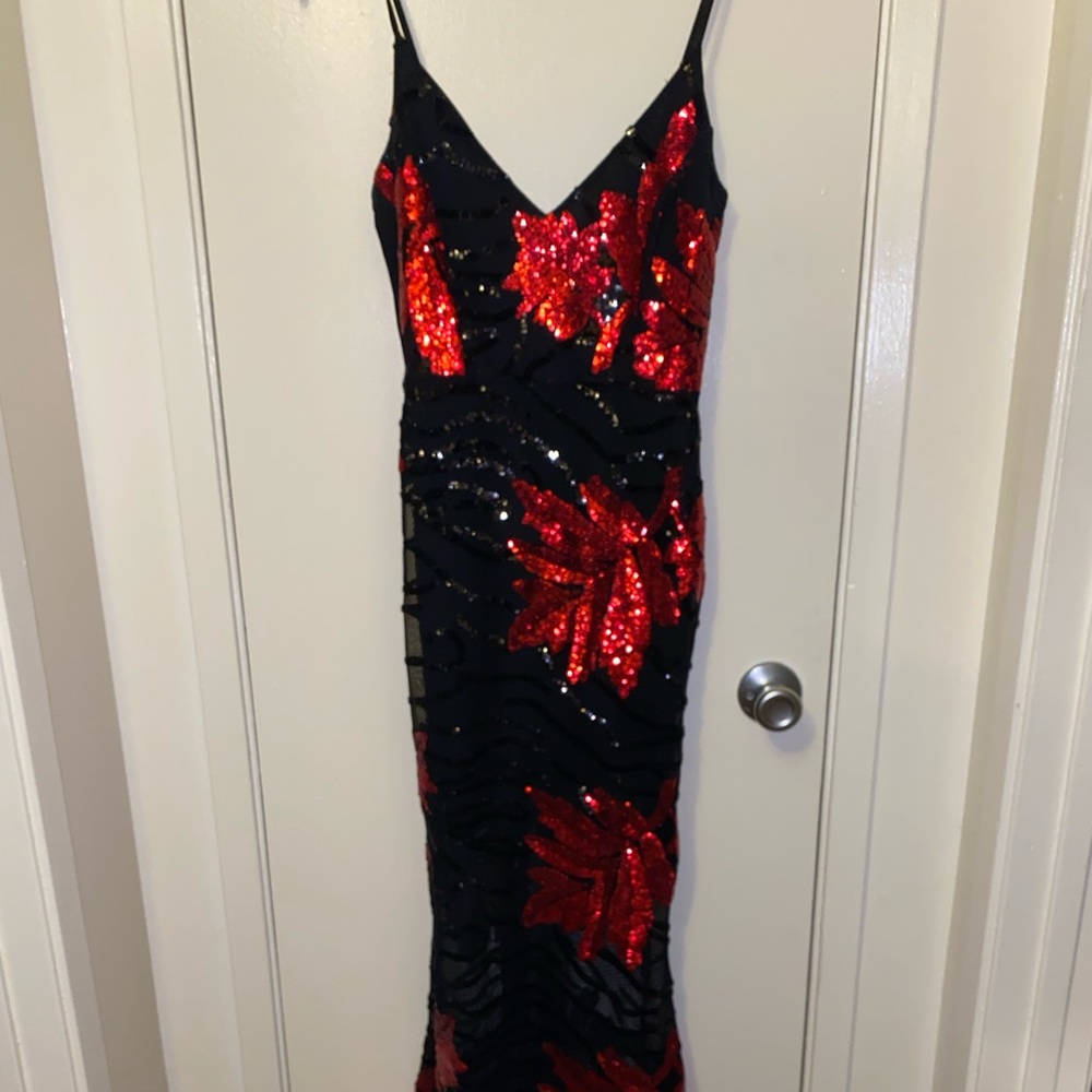 Red & black beaded dress